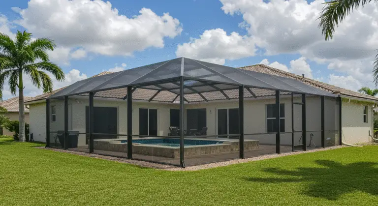 Pool screen enclosure with raised spa deck in Port Orange, Florida
