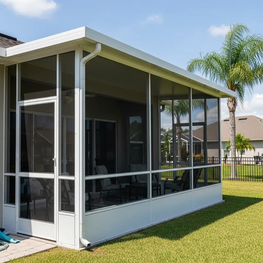 Custom lanai enclosure in Port Orange, FL featuring durable aluminum framing and screen panels for patio protection